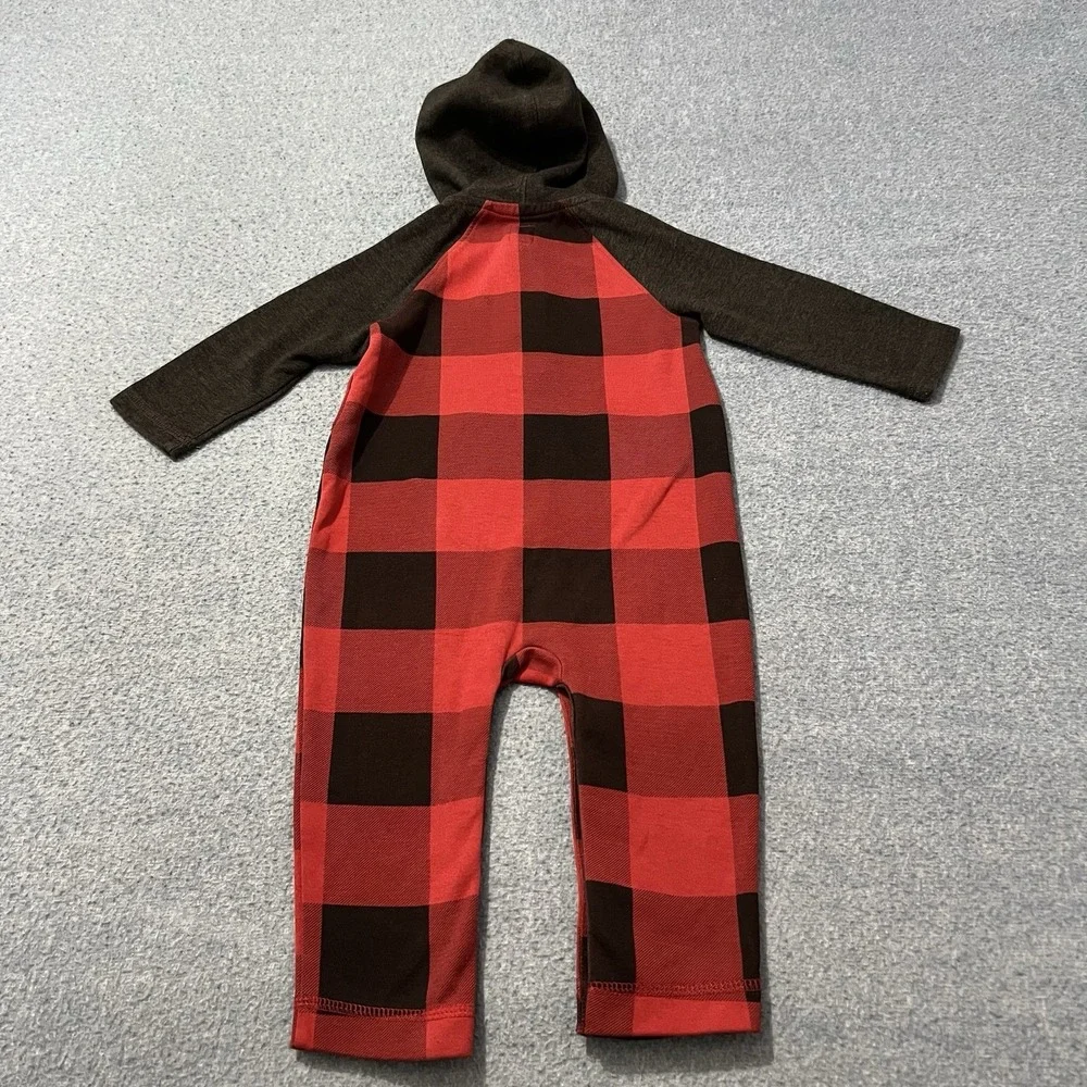 Baby Gap Boys Plaid Hooded Button Sweater Romper Outfit Size  12-18 Months